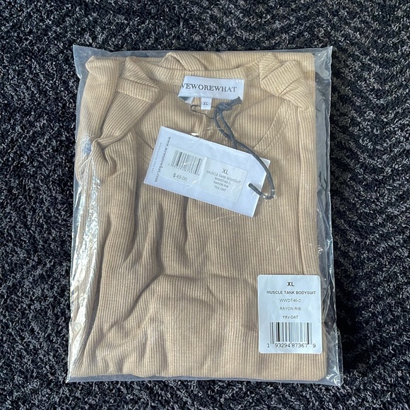 WeWoreWhat - Muscle Tank Rayon Rib Bodysuit - Oat XL - Picture 3 of 11